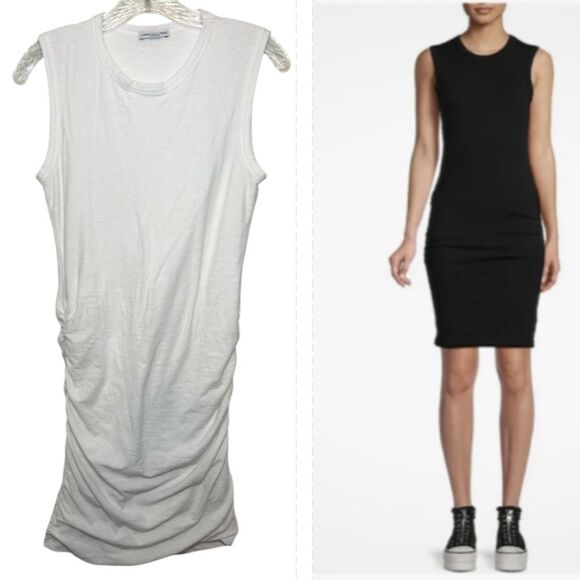 James Perse Ladies White Dress 2 Medium Ruched Sides WSVH6835CU Capsule Casual - Picture 1 of 9